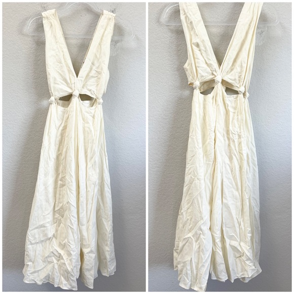 Farm Rio Knotted Cut Out Linen Midi Dress Size XS - Picture 2 of 5